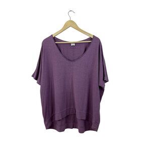 Poetry Large Top Hemp Cotton Oversized Fit V-Neck Pullover Purple Womens